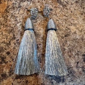 Silver and Clear Stone Tassel Earrings